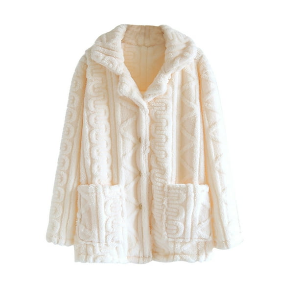 APEXFWDT Fleece Pajamas Women Long Sleeve Button up Loungewear Winter Plush Jacket Casual Sleepwear Warm Soft Bed Jacket Fuzzy House Coat