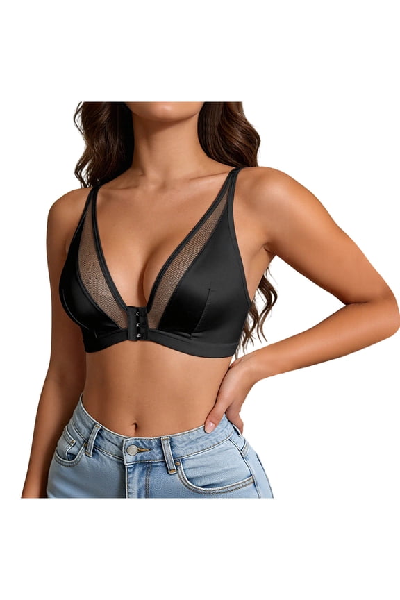 Front Closure Bra Womens No Underwire Unlined Plunge Bra Triangle Bralettes Soft Wireless Bra