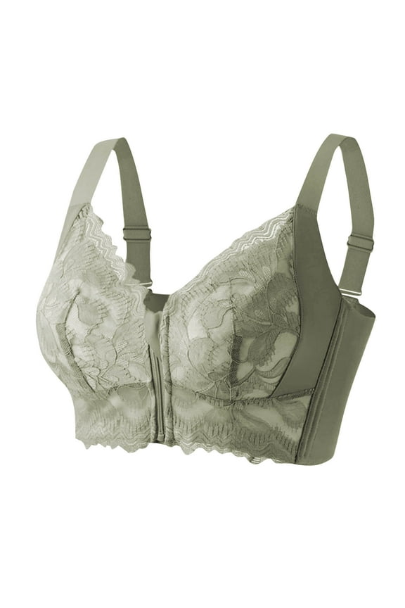 APEXFWDT Front Zip Bra for Women - Lace Trim Wireless Support Bra Easy On/Off Design for Sensitive Skin
