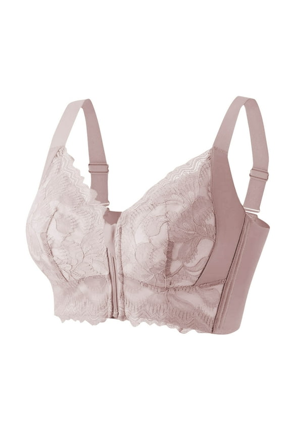 APEXFWDT Front Zip Bra for Women - Lace Trim Wireless Support Bra Easy On/Off Design for Sensitive Skin