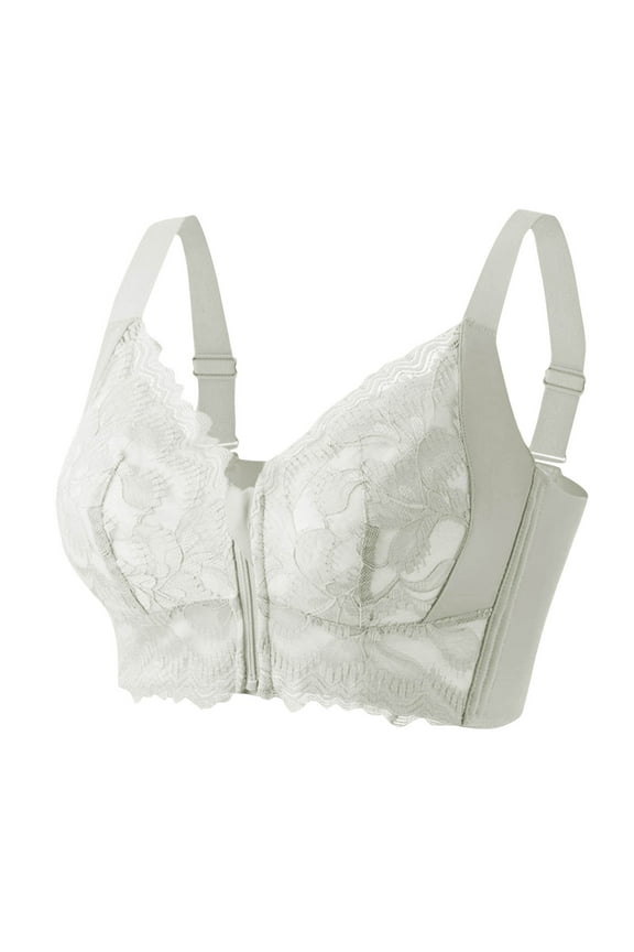 APEXFWDT Front Zip Bra for Women - Lace Trim Wireless Support Bra Easy On/Off Design for Sensitive Skin