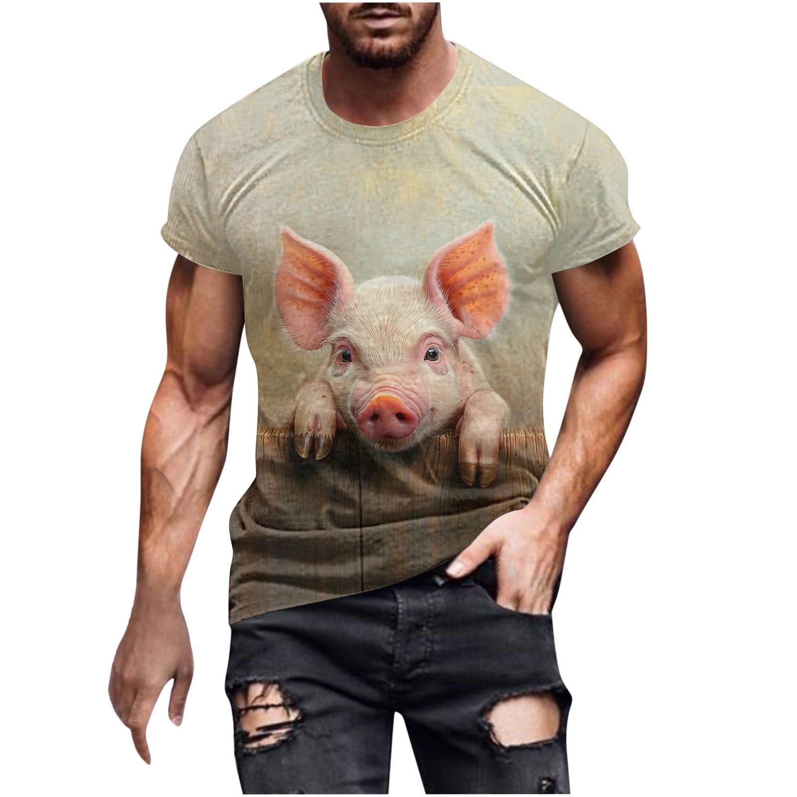 APEXFWDT Funny Graphic Tee For Men Cute Pig Printed Short Sleeve T