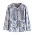 thumbnail image 1 of APEXFWDT Fuzzy Fleece Sleep Jacket for Women Round Neck Button‑Front Textured Dot House Coat with Pockets, Long Sleeve Warm Loungewear Bed Jacket, 1 of 2