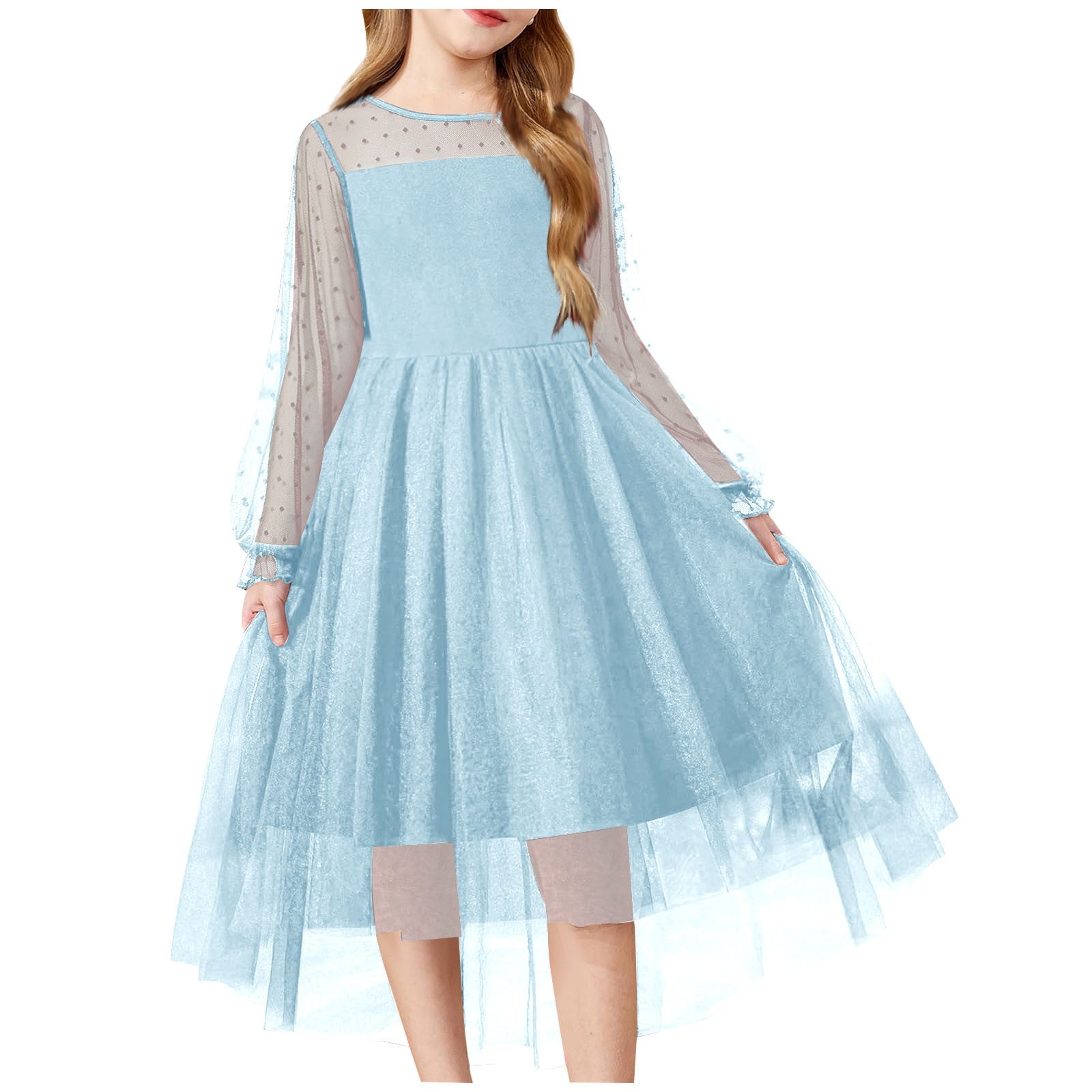 Speechless Big Girls' Knee Length Long Sleeve Boat Neck Mesh A-Line