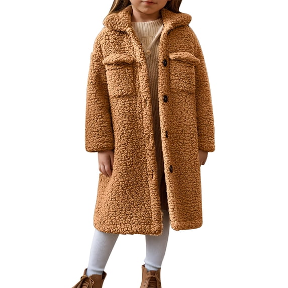 APEXFWDT Girls Fuzzy Fleece Jacket Casual Button Down Sherpa Overcoat Long Jackets Long-Length Plush Teddy Outwear