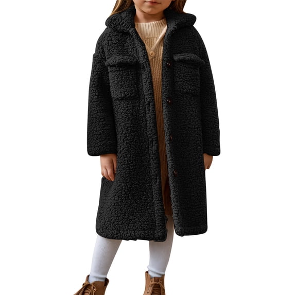 APEXFWDT Girls Fuzzy Fleece Jacket Casual Button Down Sherpa Overcoat Long Jackets Long-Length Plush Teddy Outwear