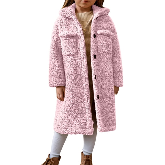 APEXFWDT Girls Fuzzy Fleece Jacket Casual Button Down Sherpa Overcoat Long Jackets Long-Length Plush Teddy Outwear
