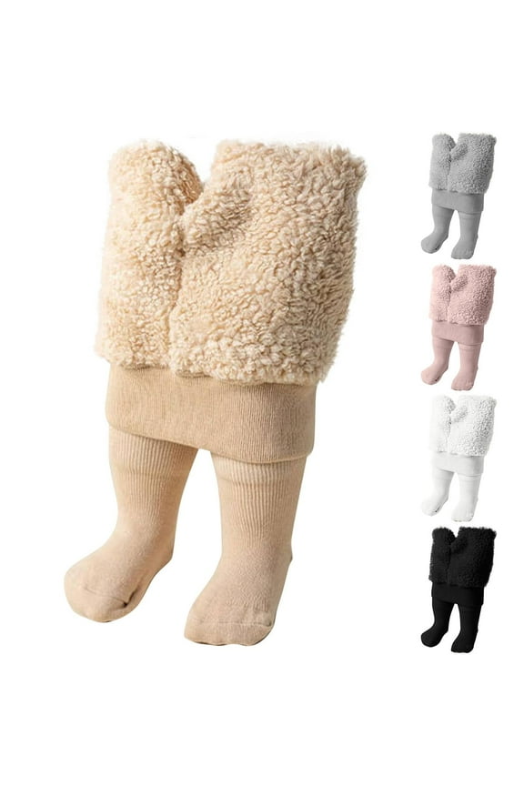 APEXFWDT Girls' Winter Fleece Lined Tights, Baby Thick Thermal Microfiber Footed Tights Winter Warm Leggings Pants Velvet Pants