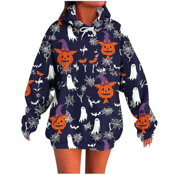APEXFWDT Halloween Hoodie for Women Halloween Graphic Oversized Sweatshirt Long Sleeve Novelty Pullover Top