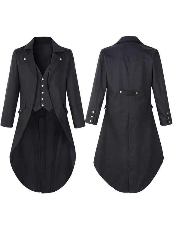 Halloween Mens Big and Tall Steampunk Vintage Tailcoat Goth Jacket Formal Retro Renaissance Victorian Frock Coat Uniform Medieval Clothes Gothic Vampire Jacket