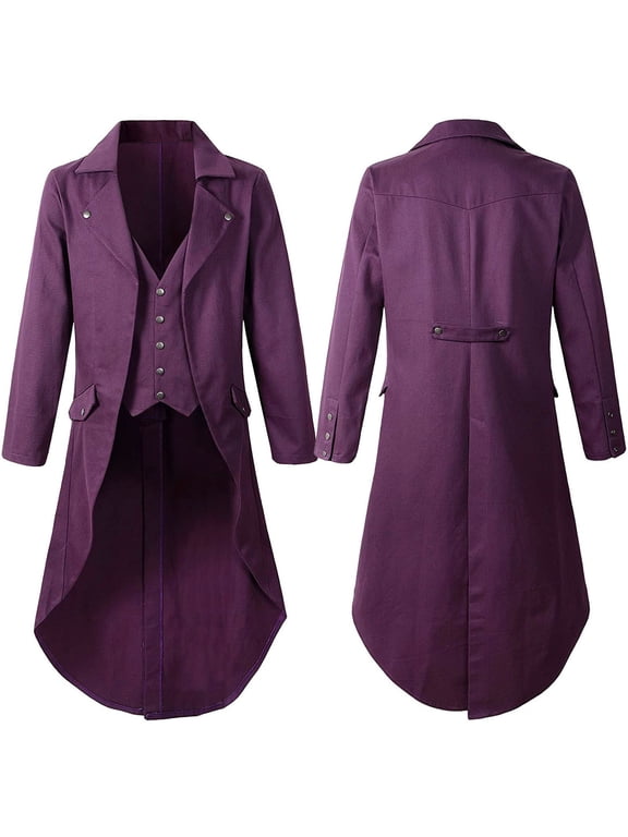 Halloween Mens Big and Tall Steampunk Vintage Tailcoat Goth Jacket Formal Retro Renaissance Victorian Frock Coat Uniform Medieval Clothes Gothic Vampire Jacket