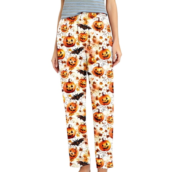 APEXFWDT Halloween Pajamas Pants Womens Pumpkins Ghost Cute Pajama Bottoms Soft Pj Pants Loungewear