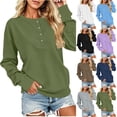thumbnail image 1 of APEXFWDT Henley Tops for Women Snap Button Down Long Sleeve Sweatshirts Casual Crew Neck Sweater Pullover Fall Shirts,L,Army Green, 1 of 6