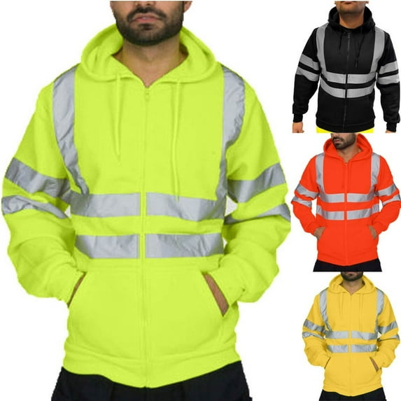 APEXFWDT High Visibility Reflective Hoodies for Men, Safety Sweatshirts with Pockets, Work Construction Safety Hoodie Pullover Yellow Sweatshirt