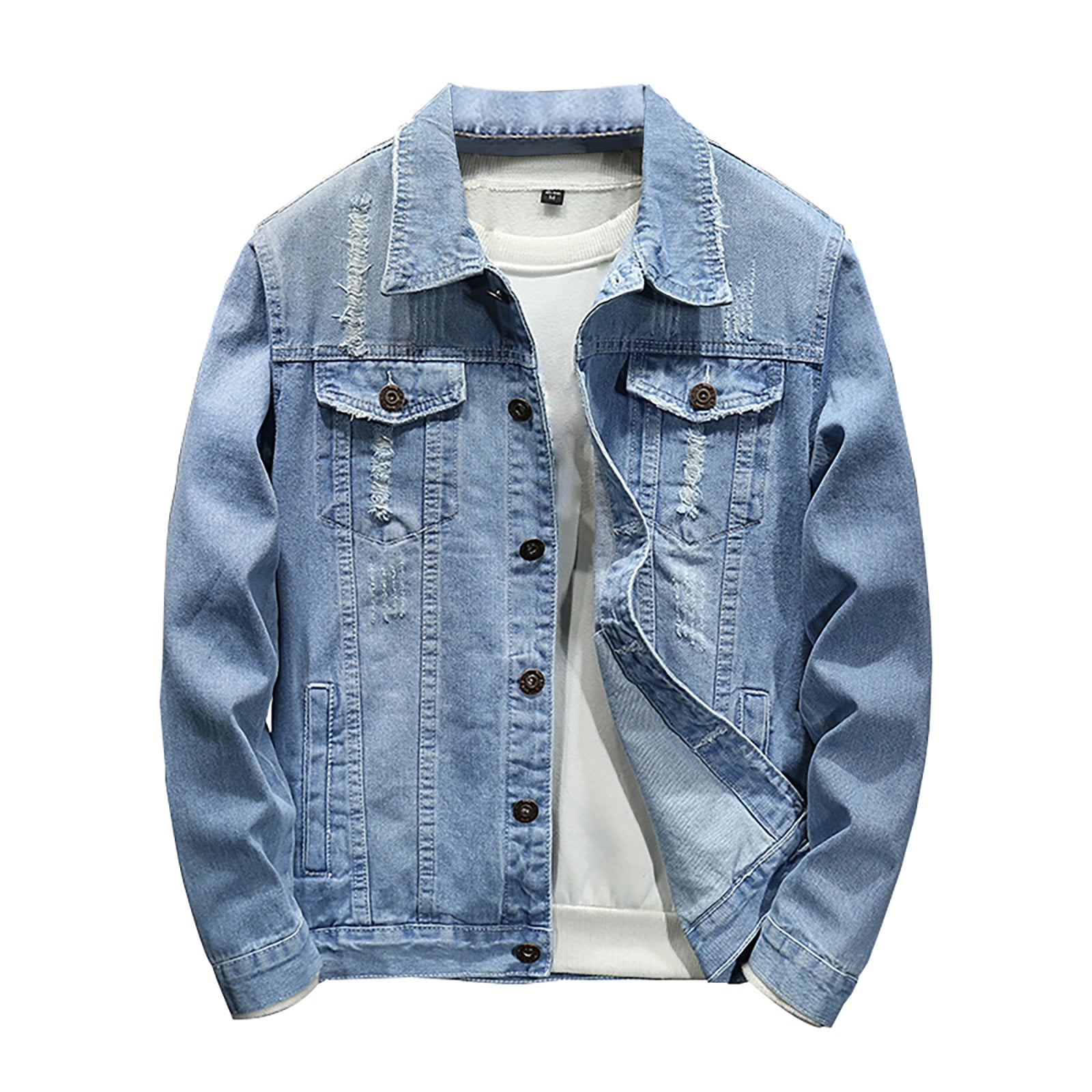 ジャケット・アウター Hand-Ripped Denim Jacket [extrm-fit] APEXFWDT Jean Jacket for Men Ripped Denim Jacket Coat