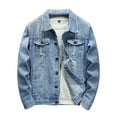 thumbnail image 1 of APEXFWDT Jean Jacket for Men Ripped Denim Jacket Coat Distressed Destroyed Classic Trucker Jacket Fashion Trendy Jean Jackets Blue, 1 of 7
