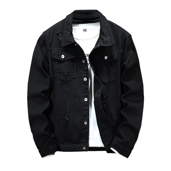 APEXFWDT Jean Jacket for Men Ripped Denim Jacket Coat Distressed Destroyed Classic Trucker Jacket Fashion Trendy Jean Jackets Blue