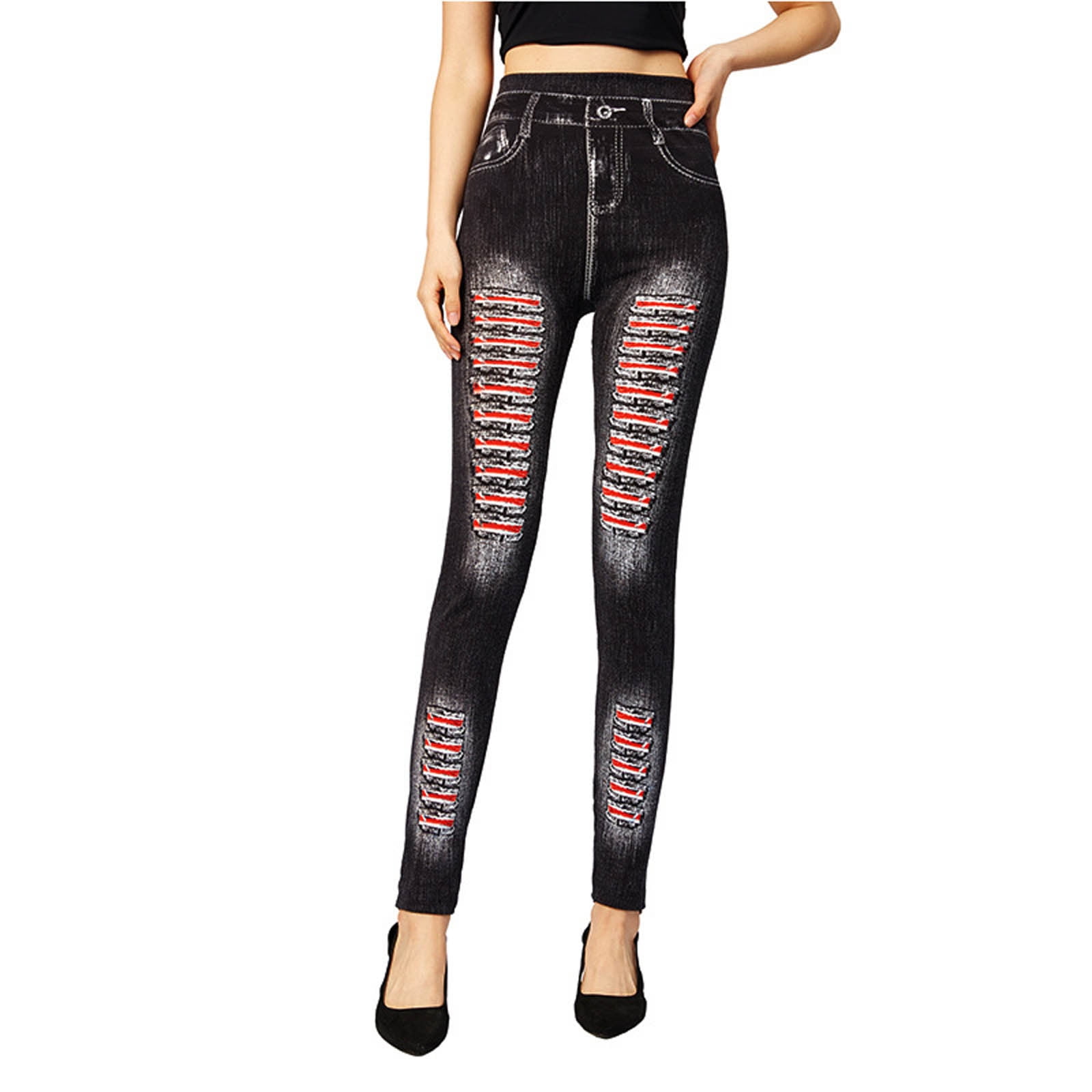 APEXFWDT Jeggings for Women Tummy Control Pull on Stretchy Imitation