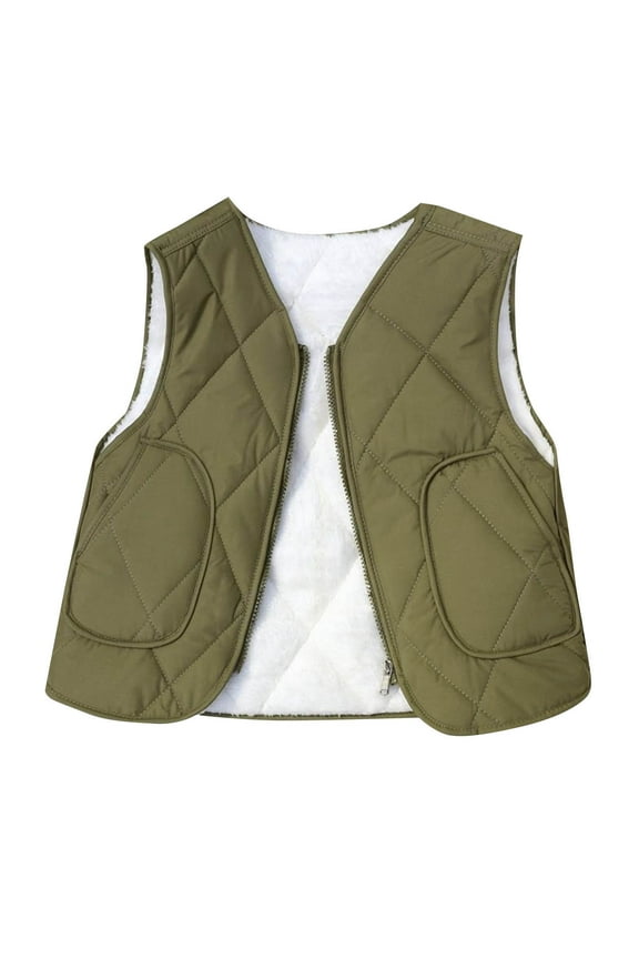 Kid Girls Boys Fleece-Lined Vest Tween Zip-Up V-Neck Sleeveless Puffer Coat for Winter Layering with Pockets (3-14 Years)