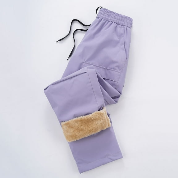 BFHHYA Kid Sherpa-Lined Cargo Pants Tween Girls Boys Elastic Waist Waterproof Ski Pants with Multi-Pockets (5-15 Years)