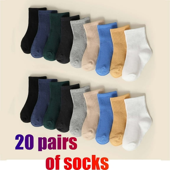 APEXFWDT Kids Crew Socks, 20 Pairs Athletic Mid Cut Socks for Toddler Boys Girl,Children Soft Half Cushion Calf Socks Unisex School Socks for Ages 1-11
