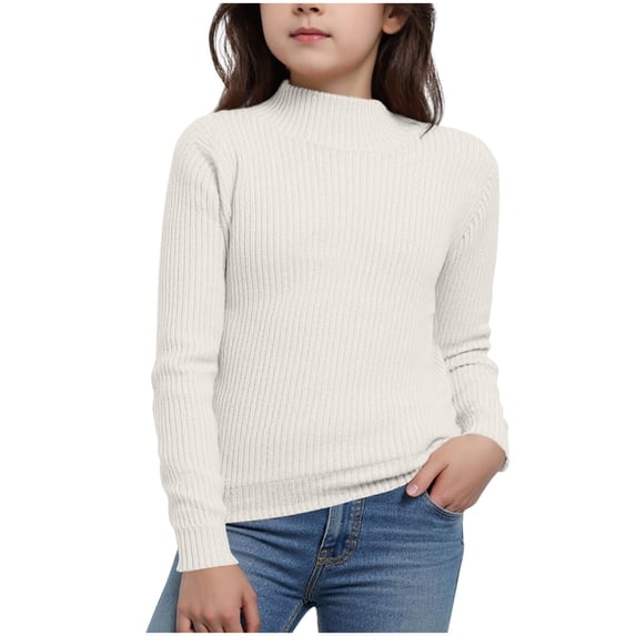 BFHHYA Kids Girls Boys Crew Neck Sweater Long Sleeve Solid Color Comfortable Knit Undershirt Warm Layering Top (0-13 Years)