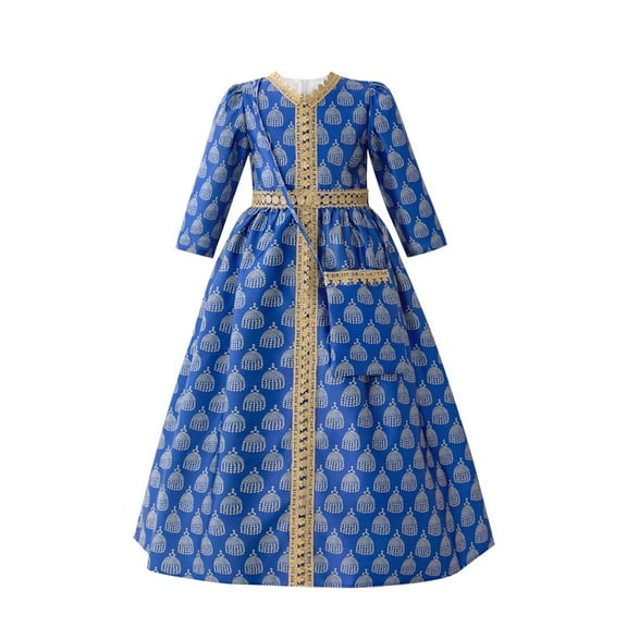 APEXFWDT Kids Girls Gold Embroidered Muslim Dress Abaya Long Sleeve Eid Robe Prayer Clothes for Girls Casual Maxi Dress Dubai Islamic Dress 4-8 Years