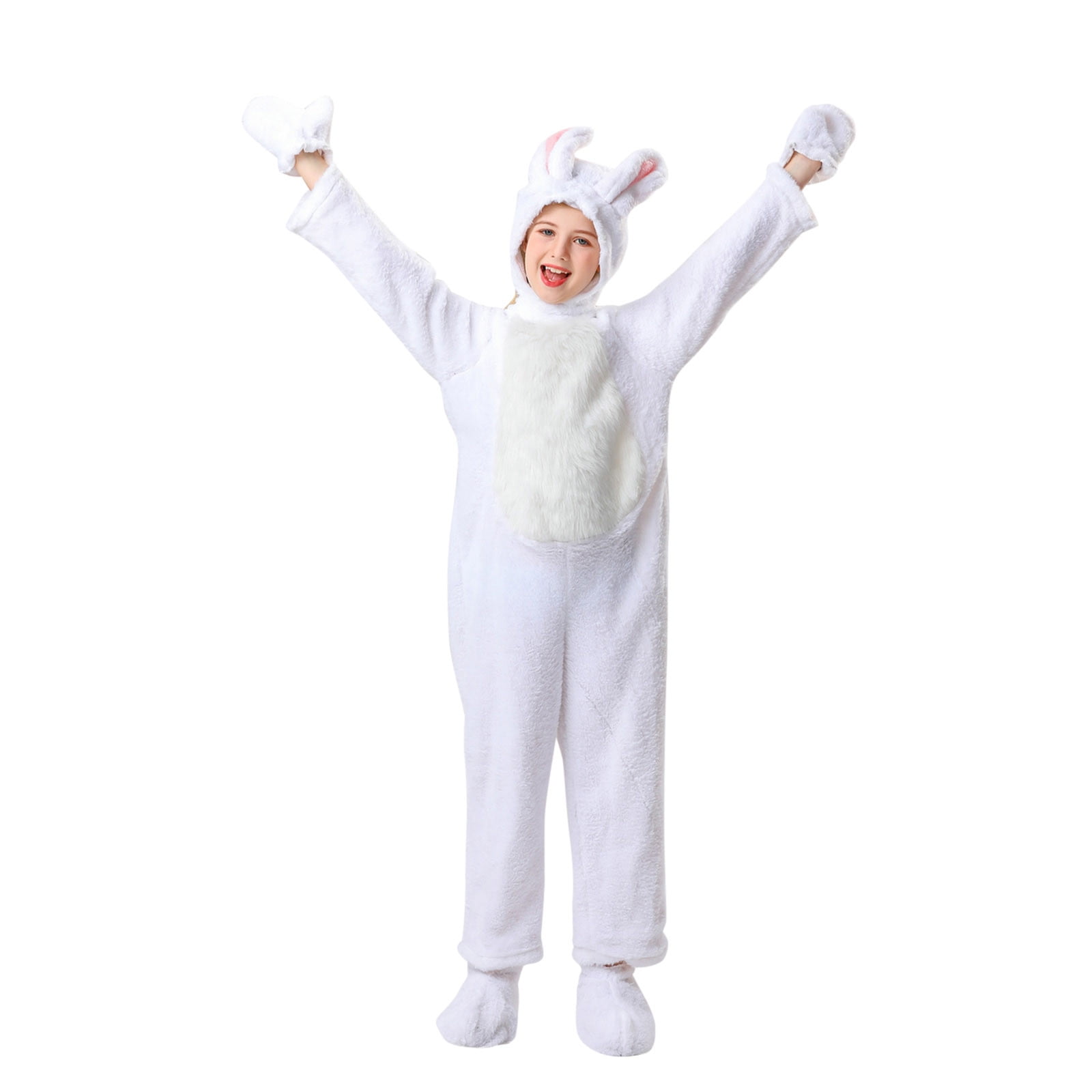 APEXFWDT Kids Onesie Costume for Boys Girls Halloween Rabbit Cosplay One Piece Flannel Hooded Kids Costume Bunny Outfits