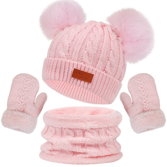 APEXFWDT Kids Winter Beanie Hat Scarf Gloves Set Knit Warm Toddler Winter Cap Gloves Neck Warmer for Boys Girls for 1-11 Years Old