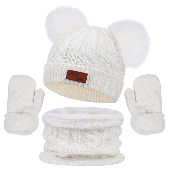 APEXFWDT Kids Winter Beanie Hat Scarf Gloves Set Knit Warm Toddler Winter Cap Gloves Neck Warmer for Boys Girls for 1-11 Years Old