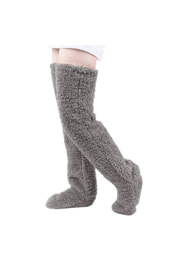 APEXFWDT Over Knee High Fuzzy Socks Plush Slipper Stockings Furry Long Leg Warmers Winter Home Sleeping Socks Thigh High Stockings Soft Leg Warmers for Women