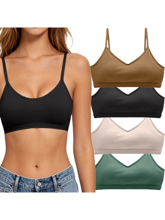 4Pack Light Support Sports Bra Women Thin Spaghetti Straps Seamless Wire‑Free Soft Stretch Athletic Bra