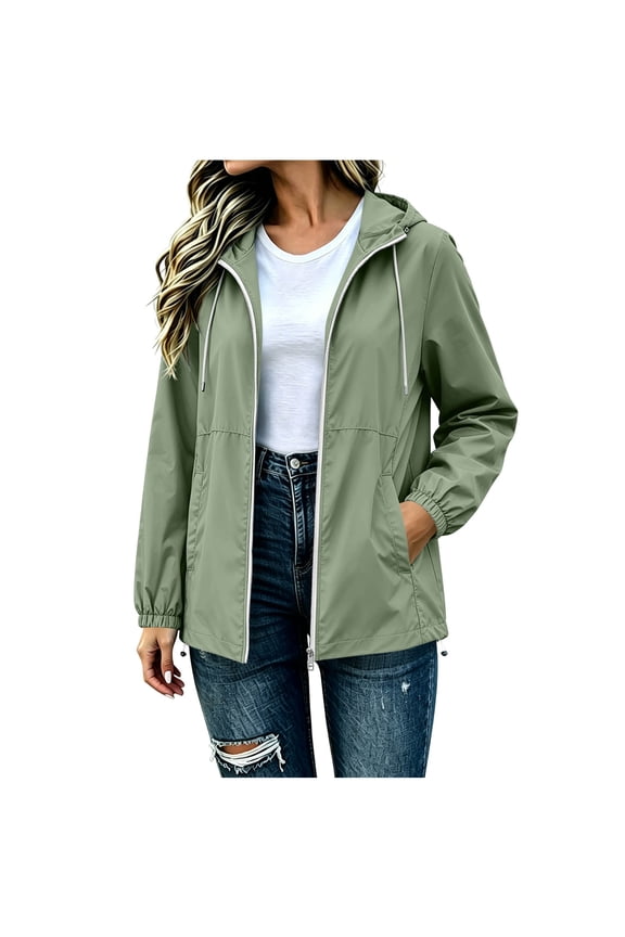 Light Windbreaker Jacket Women Waterproof Rain Jacket Full Zip Hooded Raincoat Active Outdoor Jacket,M,Green