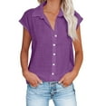 thumbnail image 1 of APEXFWDT Linen Button Down Shirt for Women Cotton Short Sleeve V Neck Collared Blouses Summer Beach Tops Casual Solid Basic Blouse Shirt S-L3, 1 of 6