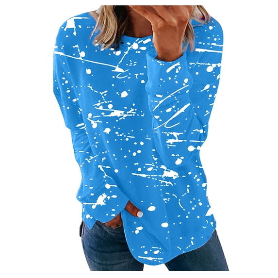APEXFWDT Long Sleeve Shirts for Women Plus Size,Women's Crewneck Sweatshirts Polka Dot Casual Loose Tops Shirts