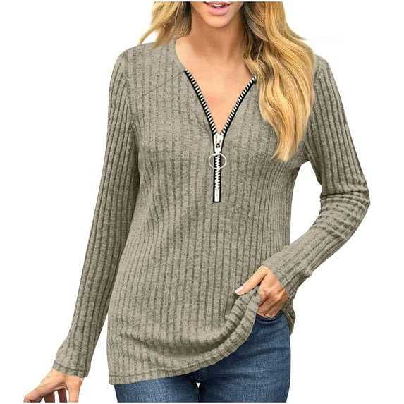 APEXFWDT Long Sleeve Tunic Tops for Women Half Zip V Neck Casual Blouse Office Shirts Womens Dressy Fall Summer Tops