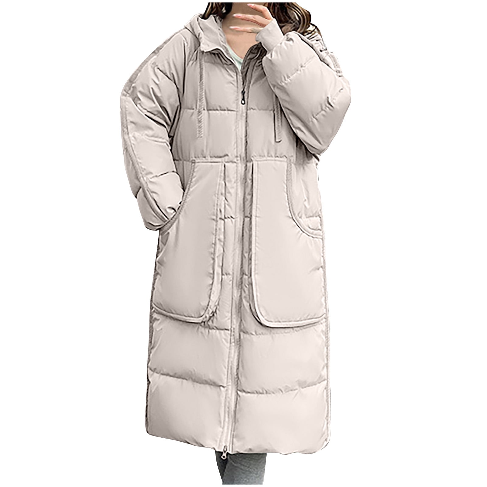 APEXFWDT Long Winter Coat Women Hooded Puffer Coat Warm Zip up Puffy
