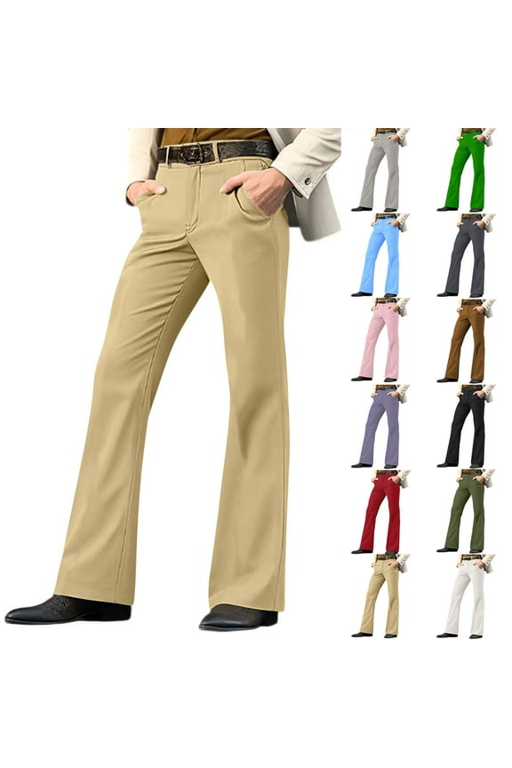 APEXFWDT Men Bell Bottom Pants Vintage Flare Dress Pants Slim Fit Stretch Business Casual Trousers for Office Work & Formal Gatherings,M,Green
