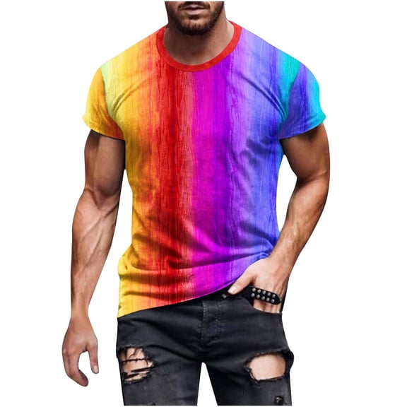 APEXFWDT Men Big and Tall Rainbow T Shirts Crewneck Rainbow Graphic Short Sleeve Tees Casual 3D Printed Parade T-Shirt