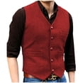thumbnail image 1 of APEXFWDT Men Casual Suit Vest Retro V Neck Herringbone Vest Formal Dress Vest Waistcoat for Business Wedding,XS,Red, 1 of 4