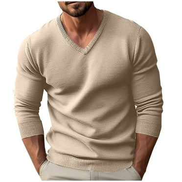 APEXFWDT Men Casual V Neck Sweater Shirt Knit Regular Fit Long Sleeve Pullover Top for Men Fashion Basic Henley Sweater