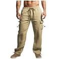 thumbnail image 1 of APEXFWDT Men Linen Drawstring Pants Beach Elastic Waist Spring Multi Pocket Pants Casual Loose Summer Yoga Cotton Jogger Trousers, 1 of 5