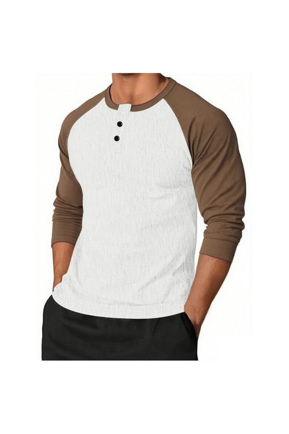 APEXFWDT Men Long Sleeve Baseball Shirts Athletic Jersey Crew Neck Raglan Sleeve Fashion Casual Workout T-Shirts,L,Brown