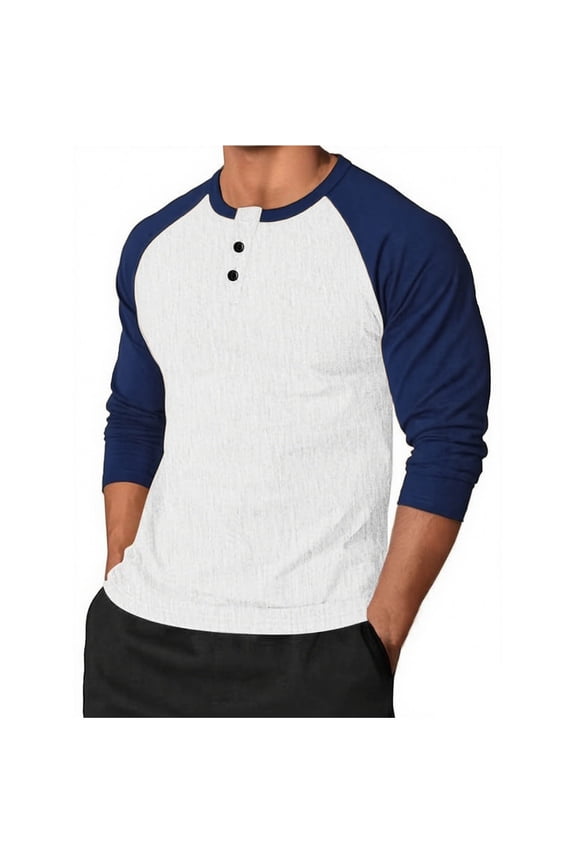 APEXFWDT Men Long Sleeve Baseball Shirts Athletic Jersey Crew Neck Raglan Sleeve Fashion Casual Workout T-Shirts,XL,Blue