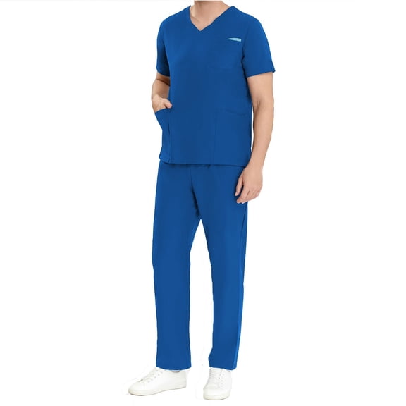APEXFWDT Men Scrubs Set Stretch V-Neck Scrub Top & Jogger Pant with Pockets, Anti-Wrinkle Scrubs Medical Uniform for Men