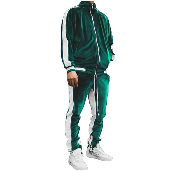 APEXFWDT Men's 2 Pieces Velour Tracksuits Full Zip Velvet Sport Suits Casual Outfits Jacket & Pants Fitness Sweatsuit