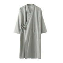 APEXFWDT Men's Bathrobes Cotton Soft Comfort Long Sleeve Summer Kimono Breathable Lightweight Robe Spa Bathrobes , M,Gray