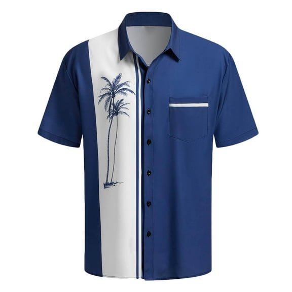 APEXFWDT Men's Big & Tall Bowling Hawaiian Shirt - Vintage Casual Bowling Shirt Short Sleeve Button Up Beach Shirt for Summer Parties,XXXL,Blue