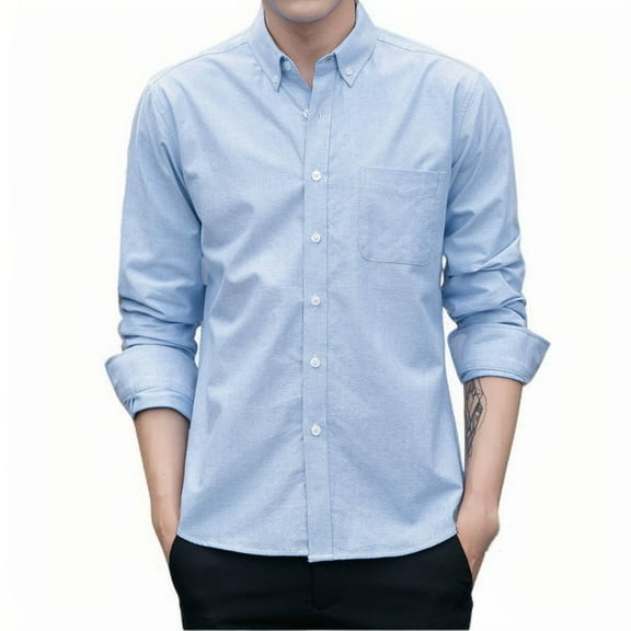 APEXFWDT Men's Big & Tall Button-Down Dress Shirt Long Sleeve Collared Wrinkle-Resistant Shirt, Business Casual Wear,XXXL,Blue