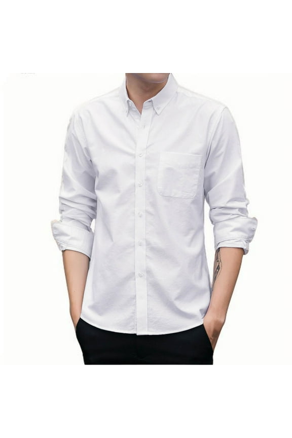 Men's Big & Tall Button-Down Dress Shirt Long Sleeve Collared Wrinkle-Resistant Shirt, Business Casual Wear,XXXL,White